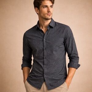 DKNY Charcoal Heather Long-Sleeve Button-Down Shirt Size L